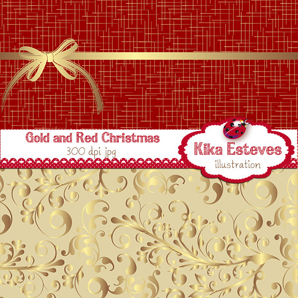 papéis digitais natal vermelho e dourado kika digital elo7 kika design