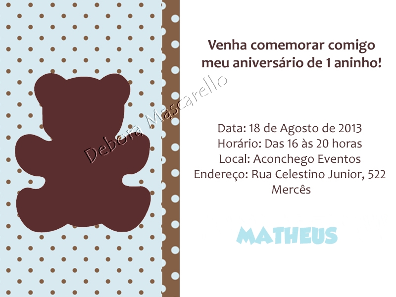 convite digital ursinho azul e marrom no elo7 debora mascarello