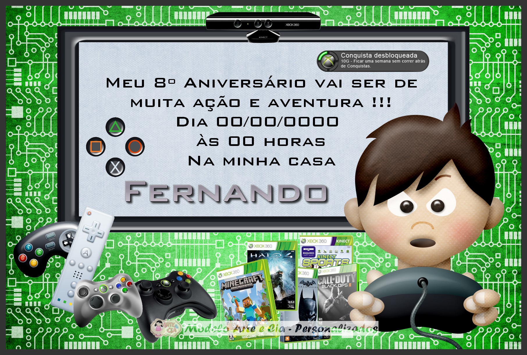 Convite Video Game Arte e Cia Personalizados Elo7 Enfeite Xbox ~ Convite Video Game Arte e Cia Personalizados Elo7