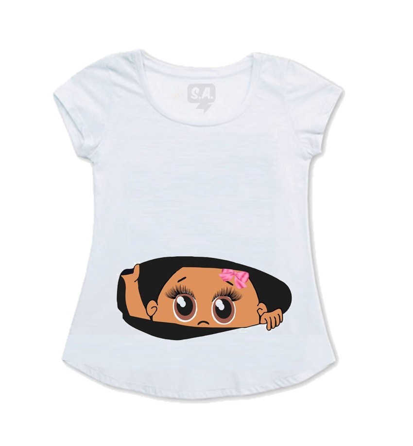 bata gestante bebê espiando negra menina no elo7 camiseteria sa