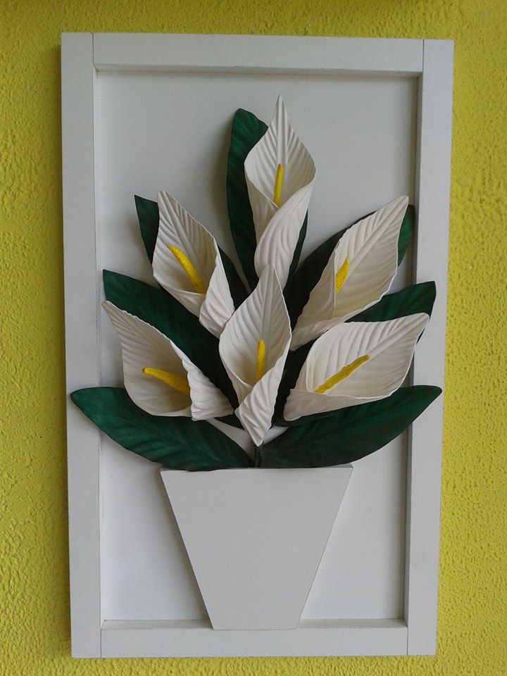 Quadro em MDF c Flores de EVA Copo Leite | Luna´s Artesanatos | Elo7