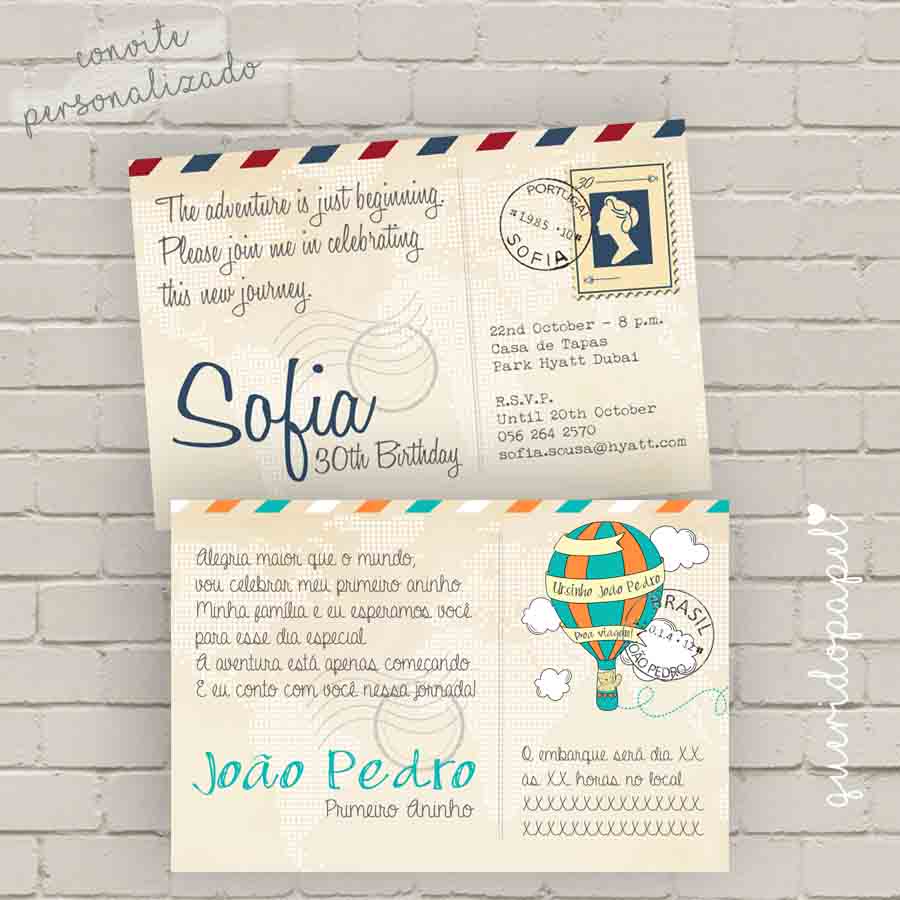 convite cartão postal festa