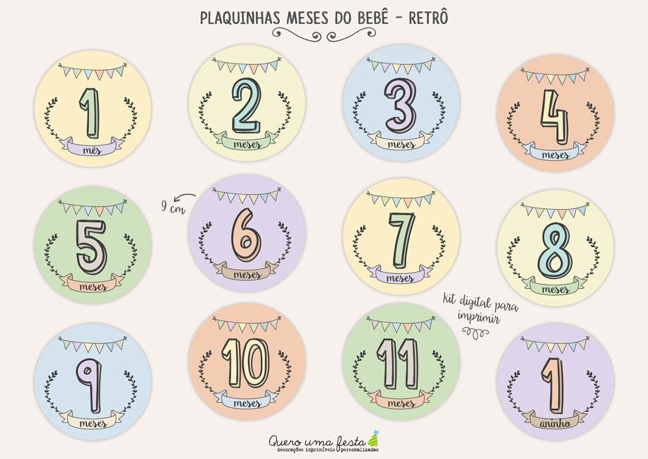 Placa Meses do Beb u00ea Retr u00f4 para imprimir no Elo7 Quero uma festa (70F4FC) Armario Para Cozinha Pequena De Parede ~ Placa Meses do Beb u00ea Retr u00f4 para imprimir no Elo7 Quero uma festa (70F4FC)