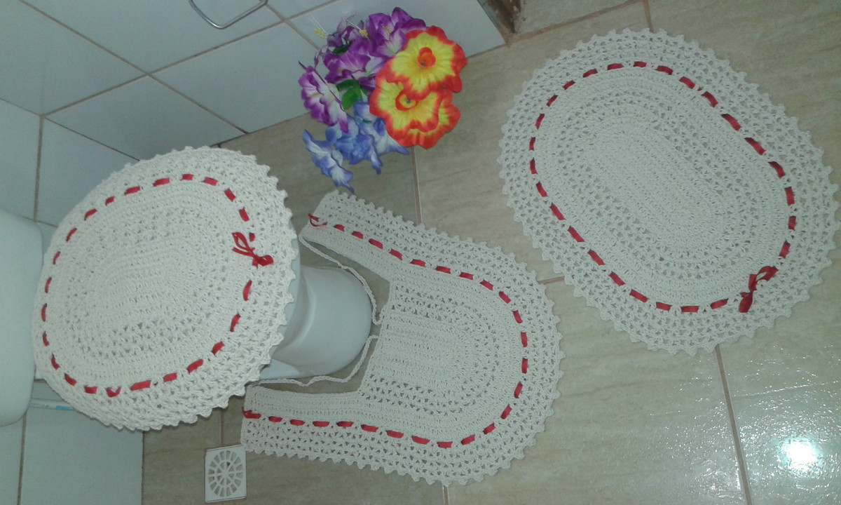 jogo de banheiro de Crochê cru com fita Art Minas Croche Elo7 -> Decoracao Tapete Banheiro jogo de banheiro de Crochê cru com fita Art Minas Croche Elo7 -> Decoracao Tapete Banheiro