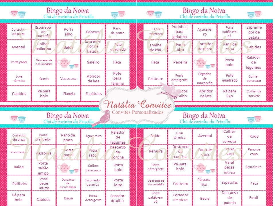 30 Cartelas Bingo Chá De Lingerie - Arquivo Pdf