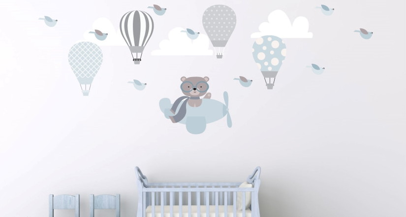 Adesivo balões + ursinho + nuvens Quarto de Criança Adesivo De Parede Para Quarto ~ Adesivo balões + ursinho + nuvens Quarto de Criança
