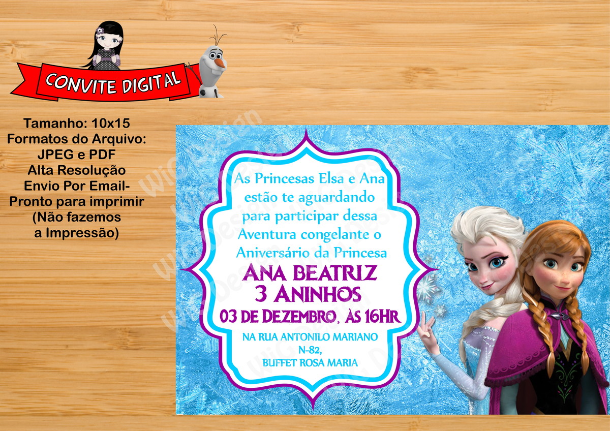 convite frozen ana e elsa digital no elo7 wig design 8159bf
