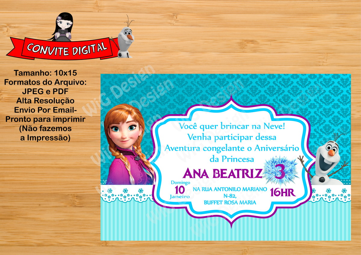 convite digital frozen ana no elo7 wig design 815a48