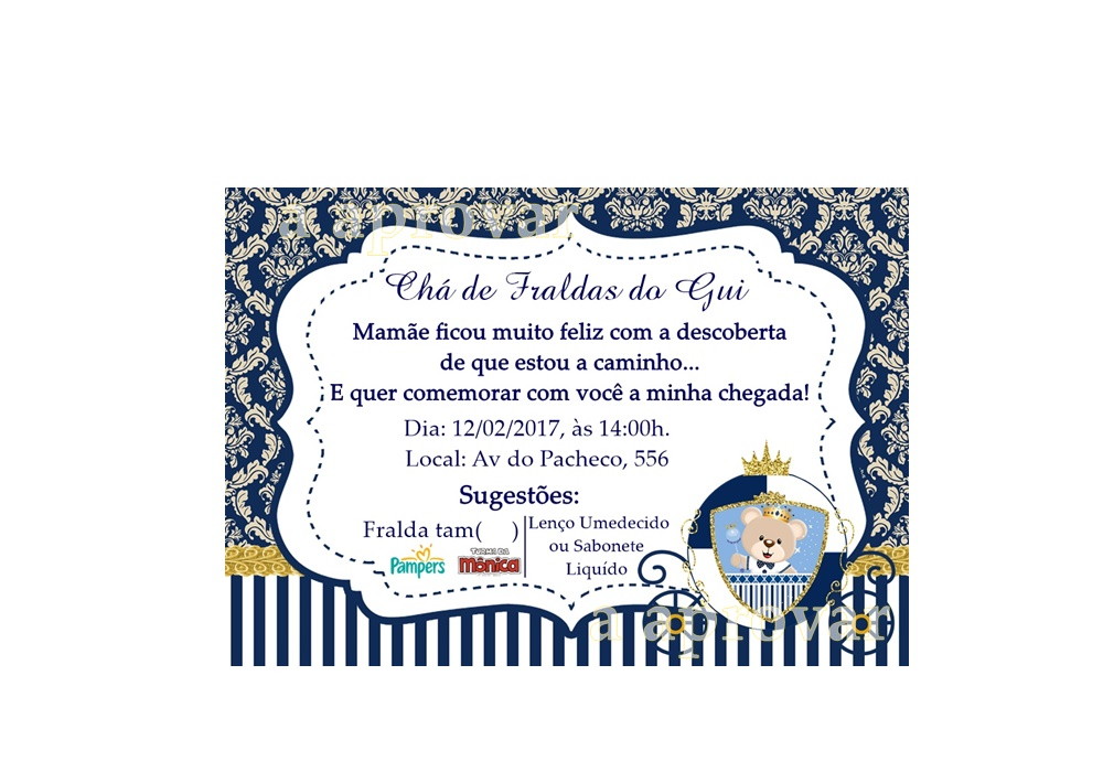 Convite Cha Chá de bebe Realeza no Elo7  ACriativa 
