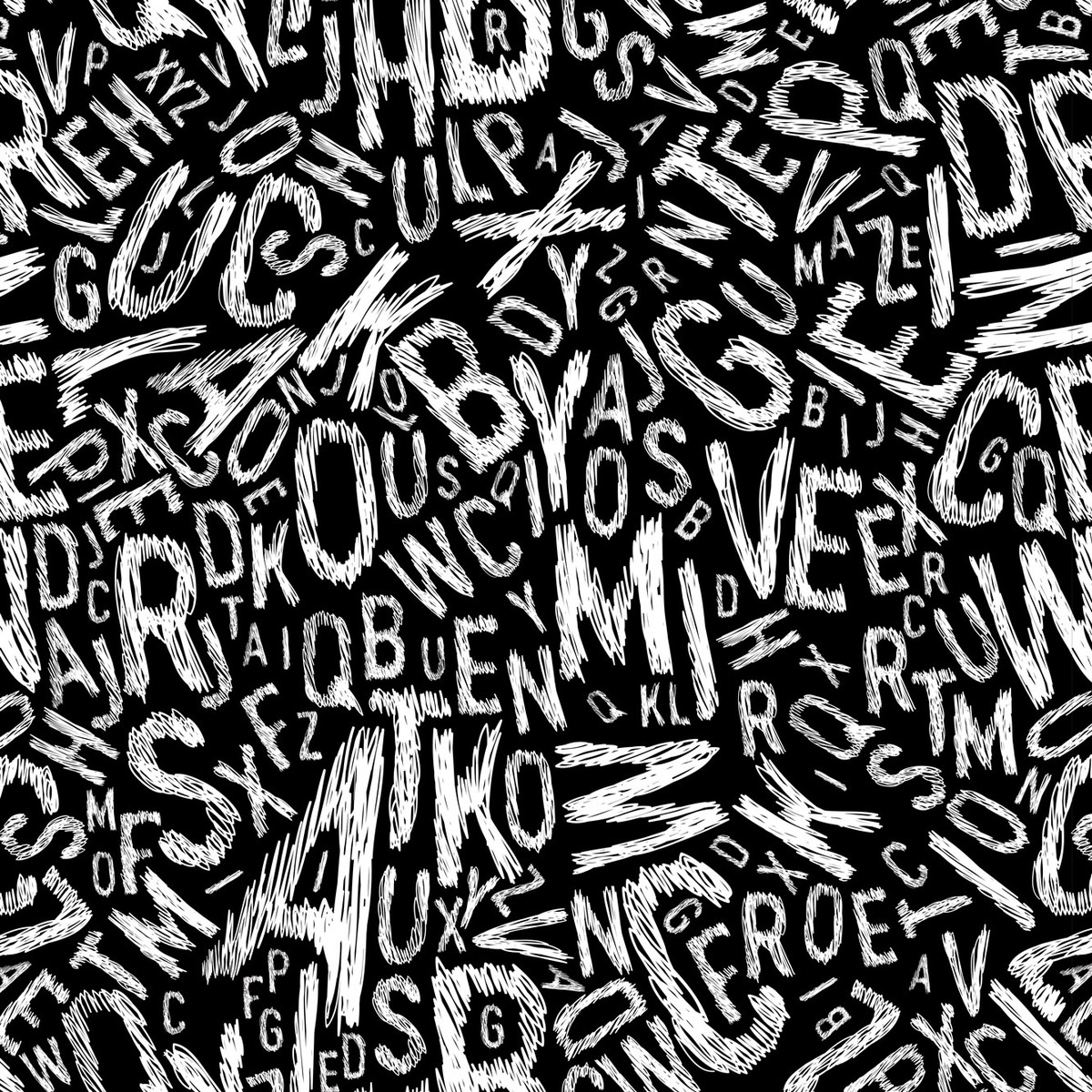 Papel De Parede Autocolante Xyz Letras Branca Fundo Preto No Elo7