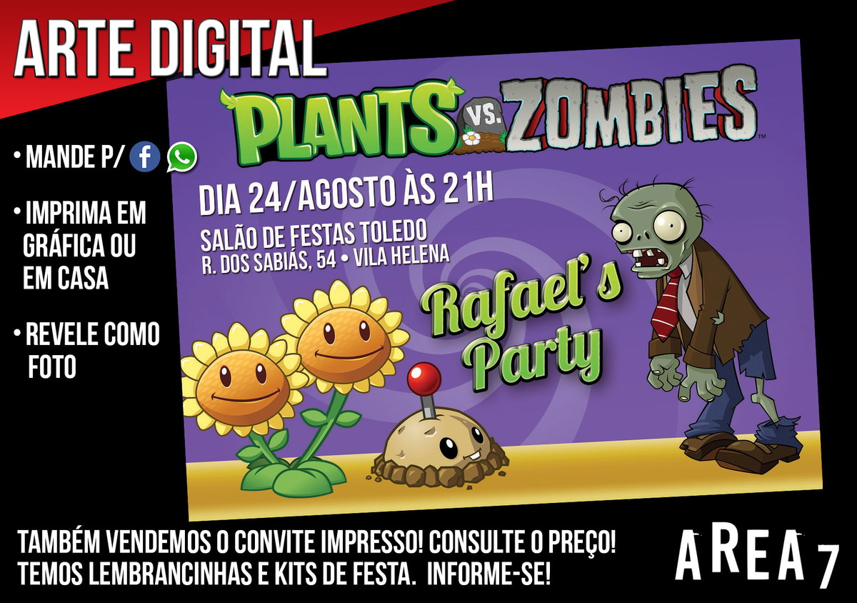 convite plantas x zumbis 1 digital no elo7 area7 7da029