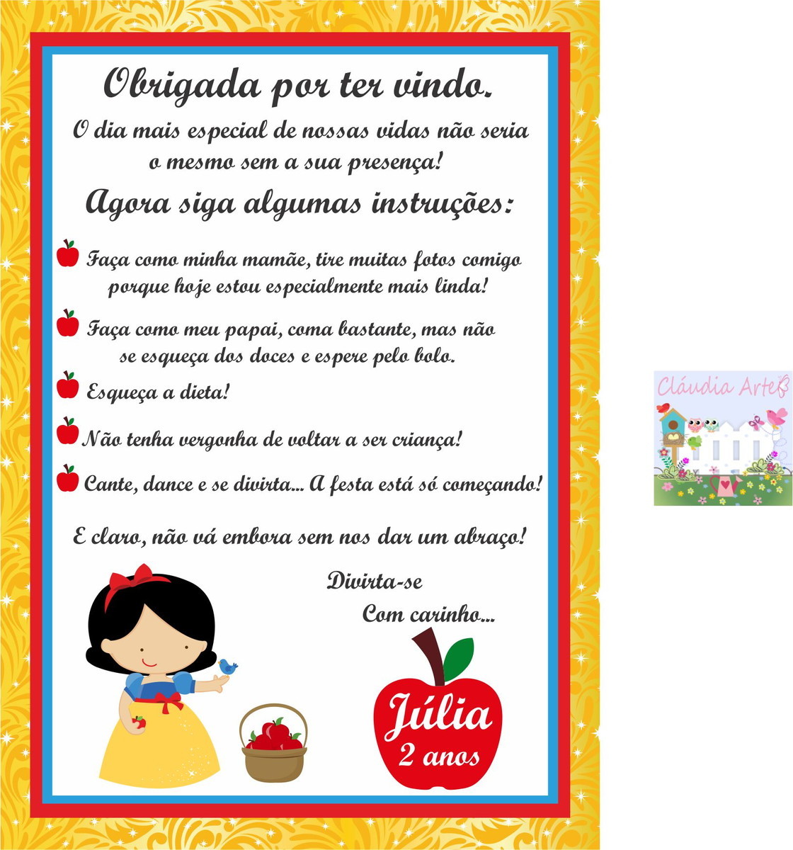 Cartão agradecimento digital Branca de Neve no Elo7 