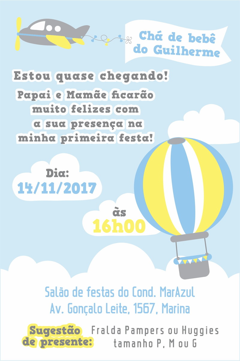 arte convite digital cha de bebe balão no Elo7 | Madi (99811B)