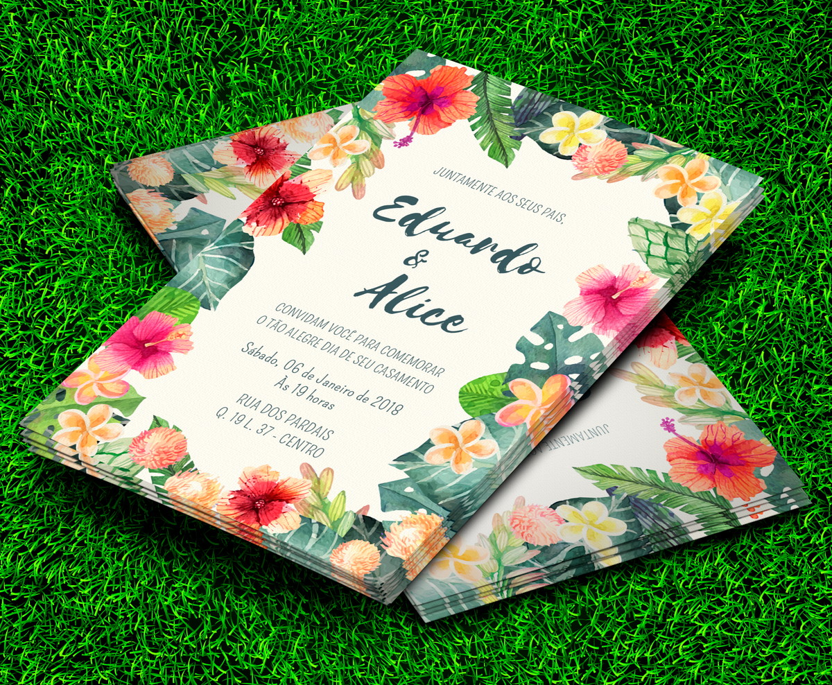 convite casamento floral tropical