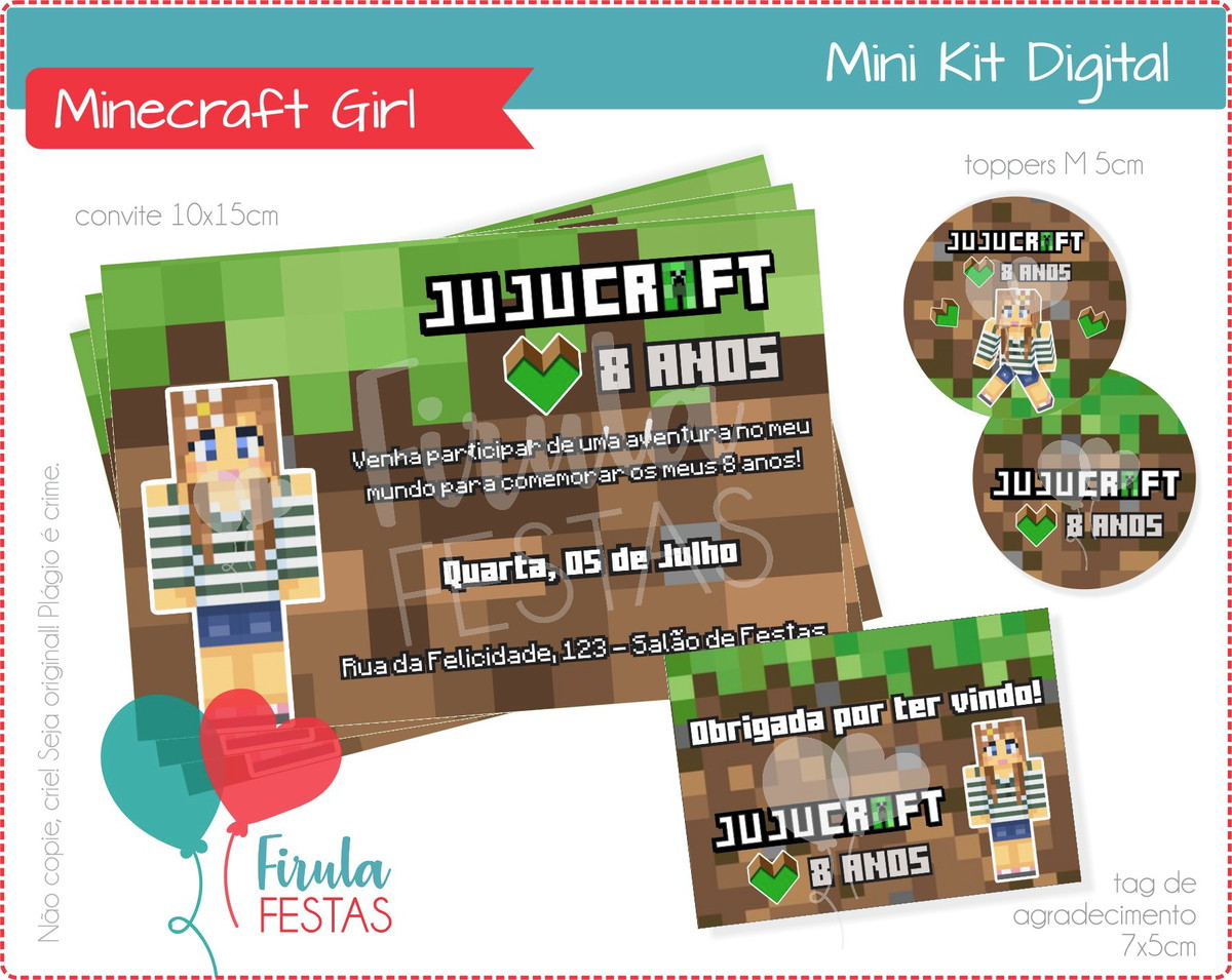mini kit digital minecraft girl no elo7 firula festas c7c122