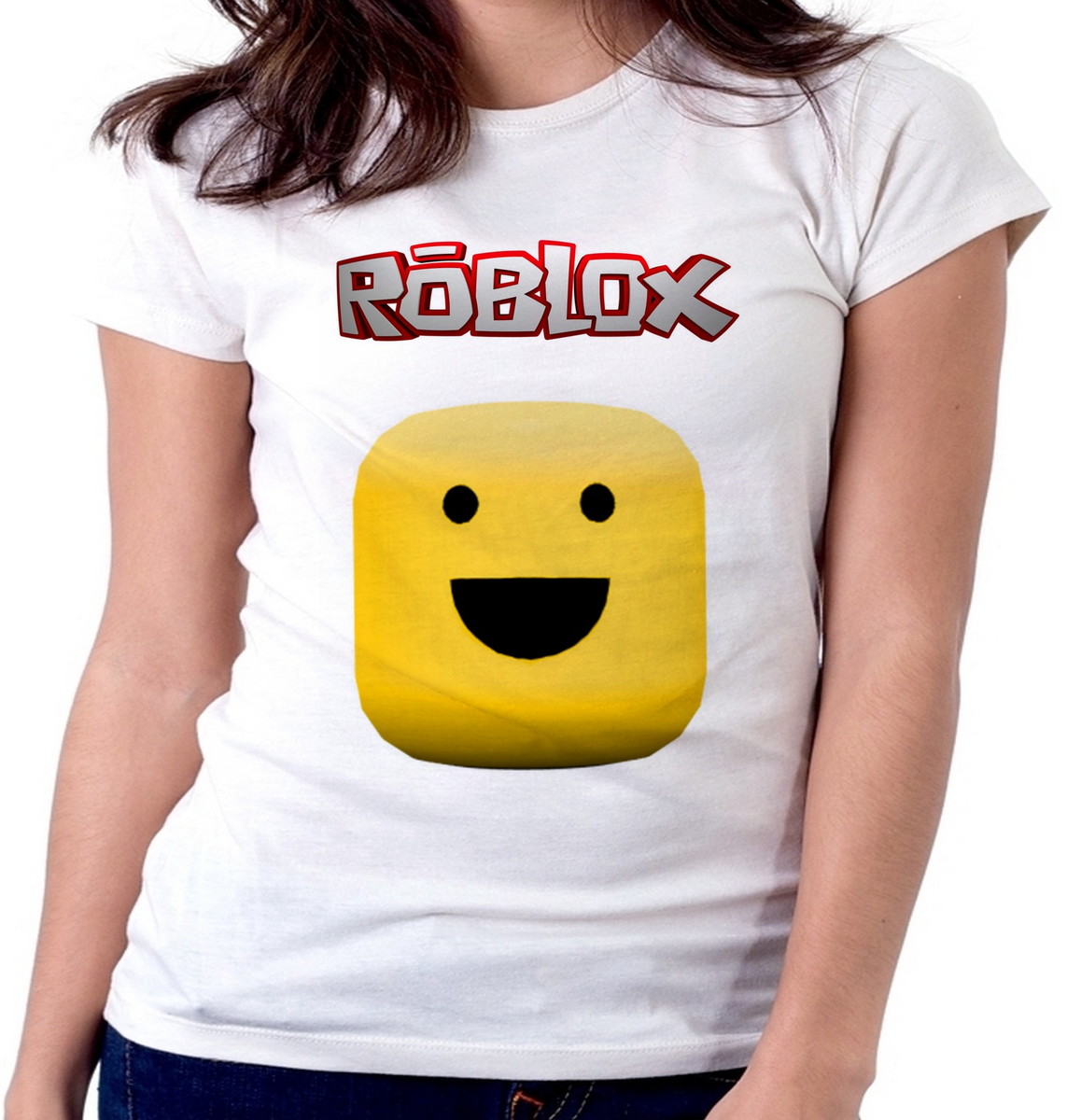 Blusa feminina baby look camiseta roblox Rosto pixel cara