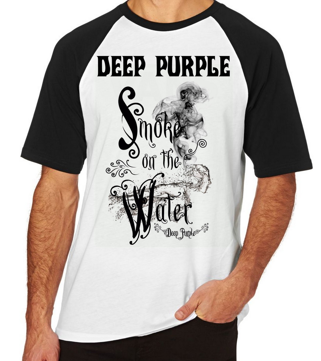 Camiseta Raglan Camisa Blusa deep purple Smoke Water Elo7