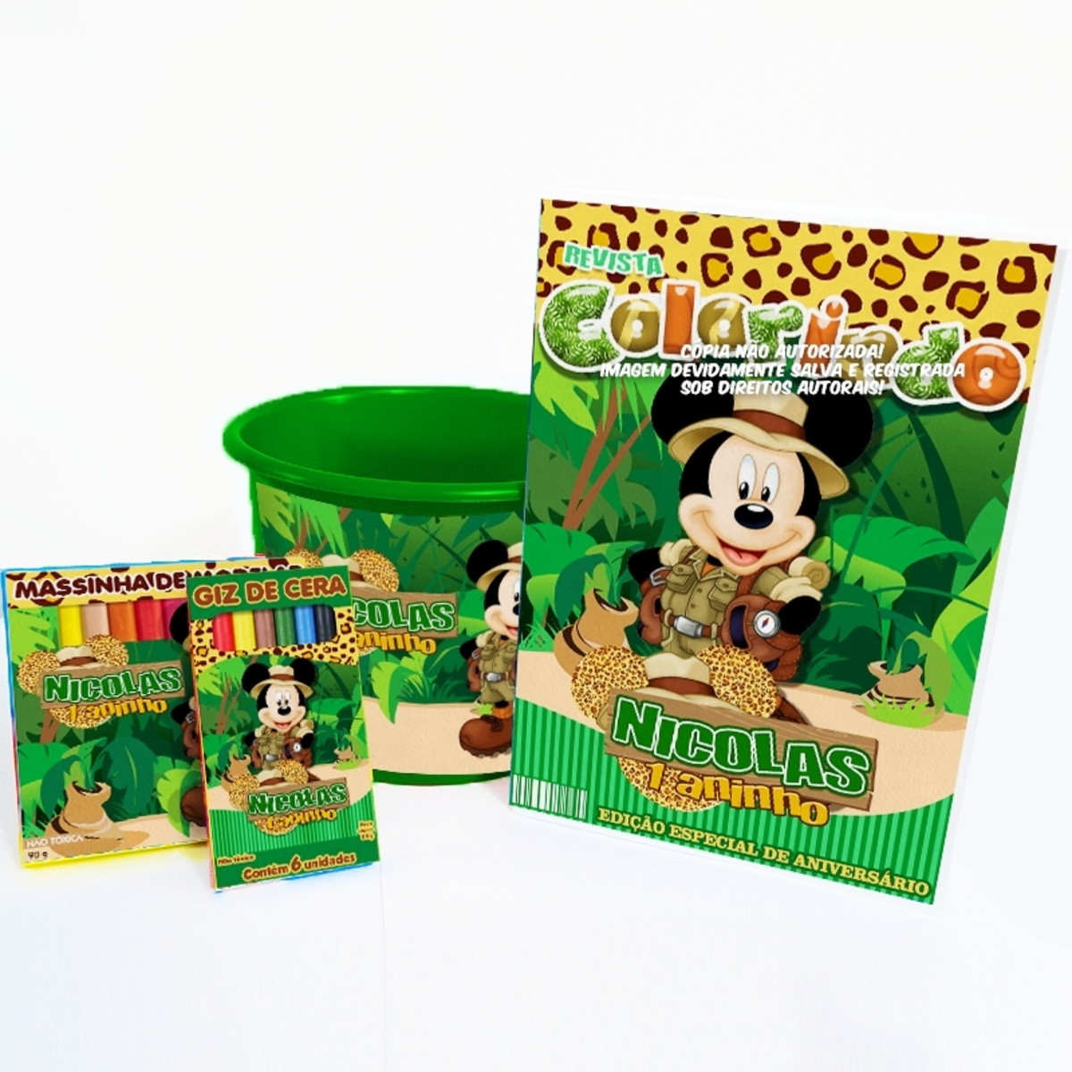 balde mickey safari kit colorir massinha personalizado no elo7