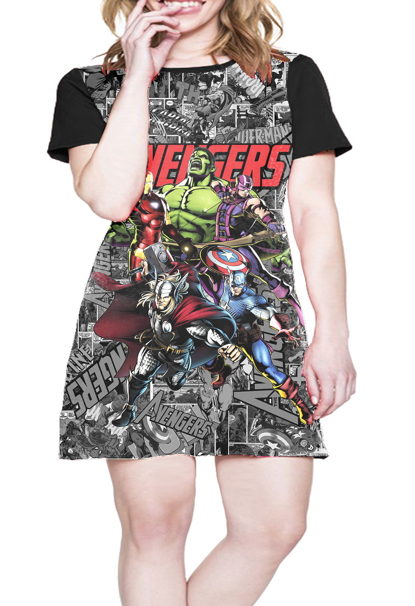 Vestido soltinho - VINGADORES DESENHO