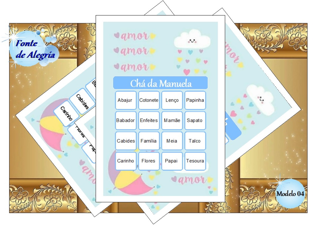 bingo de chá de bebê chuva de amor para imprimir menina no elo7