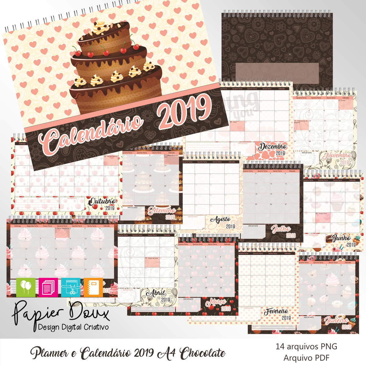 Planner Mensal e Calendário 2019 - A4 Chocolate no Elo7 ...