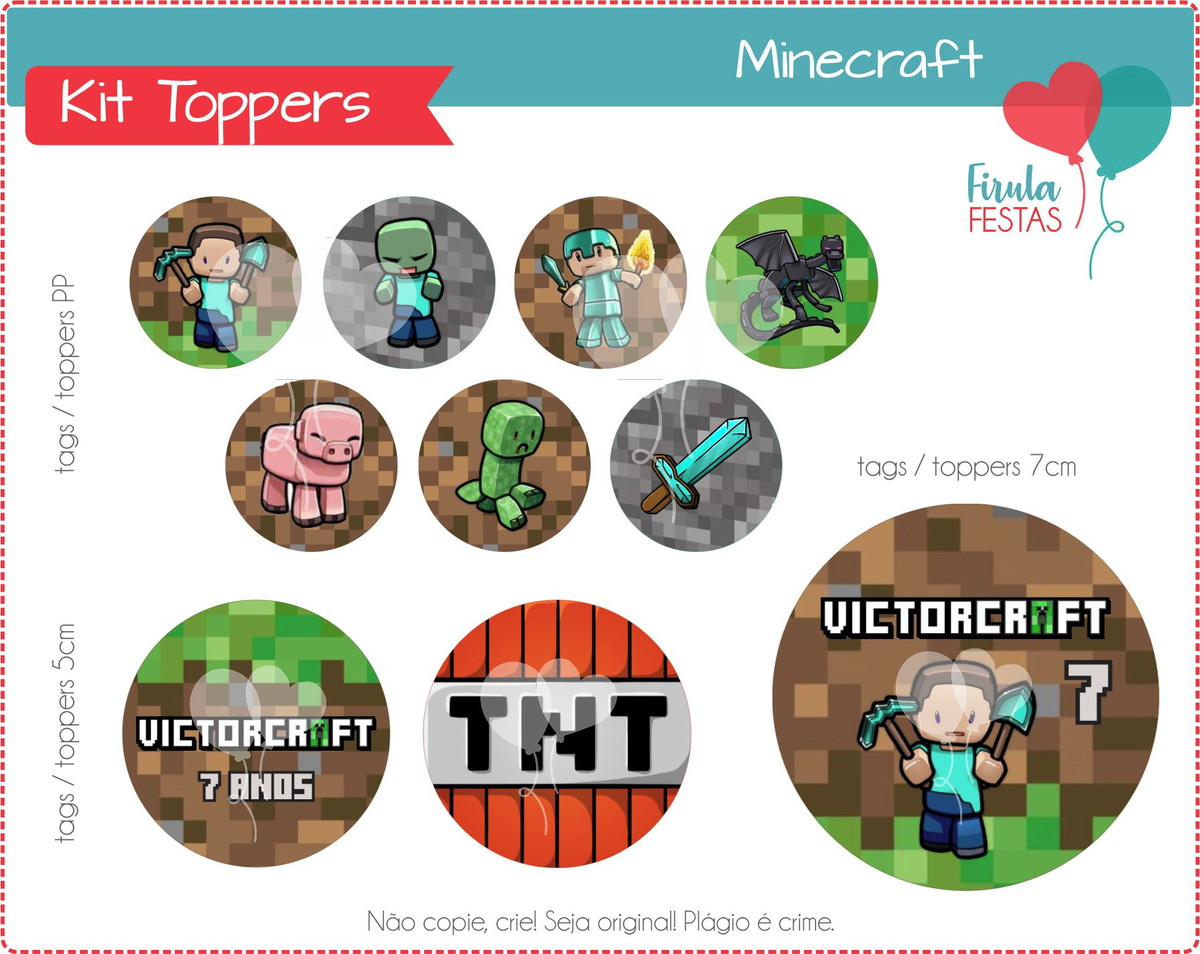 kit digital toppers minecraft no elo7 firula festas df4a81