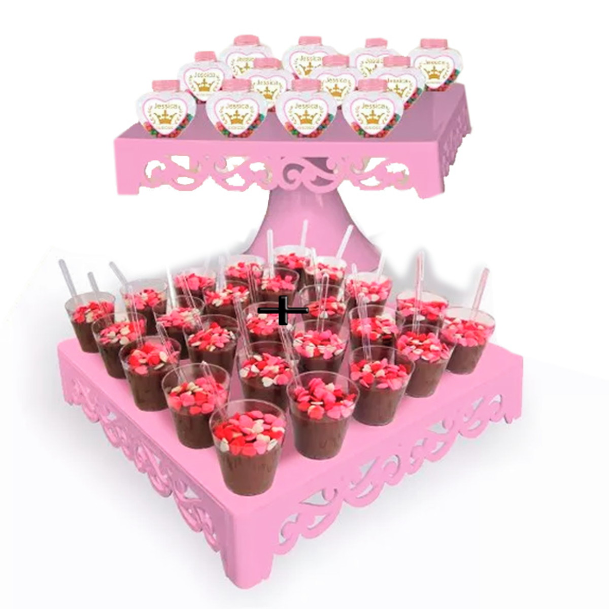 Suporte infantil de bolo para festa, princesa, rosa, conjuntos de sobremesa, talheres, cupcakes, pratos, bandeja, comida, decoração de festa para crianças, bandeja de doces