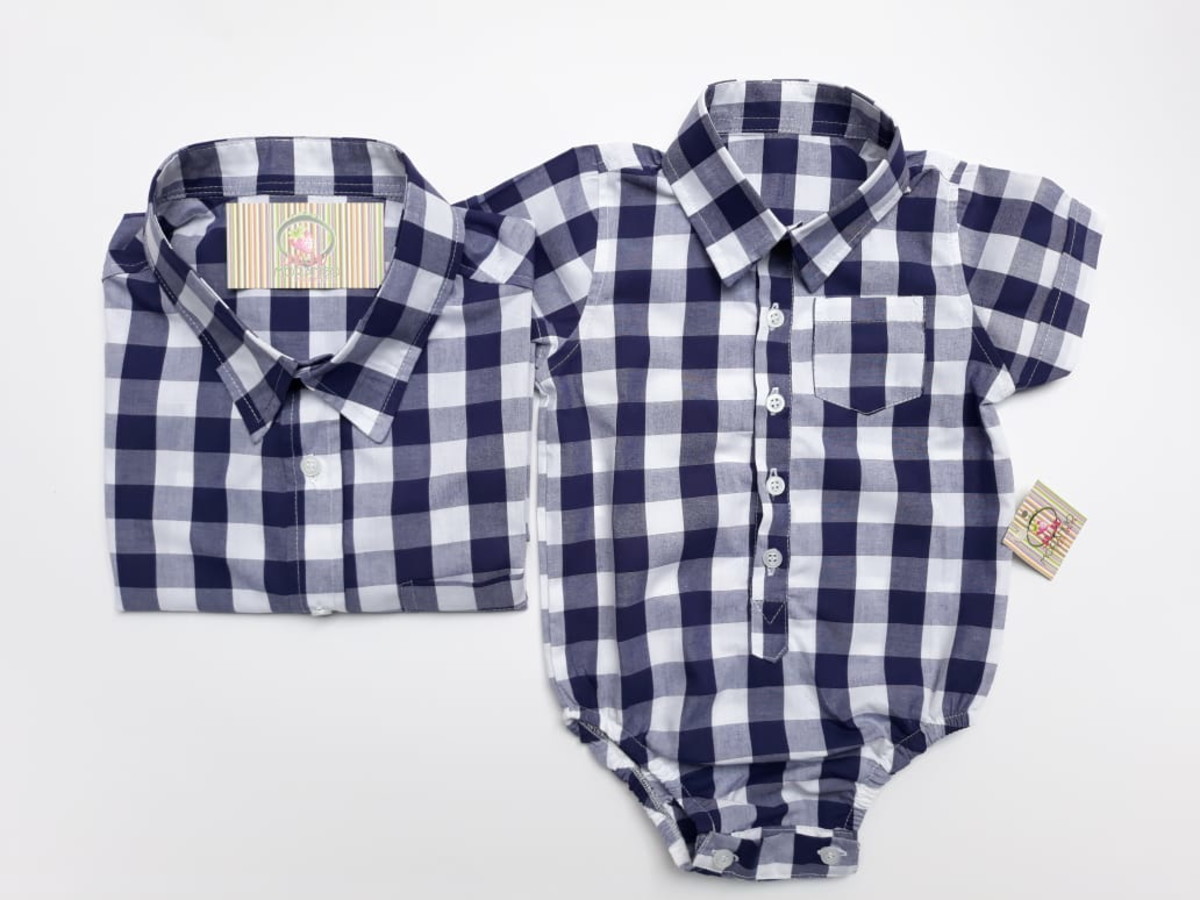 Camisa xadrez tal pai tal filho manga curta no Elo7 | Juju Morango Moda Infantil (EC65CF)