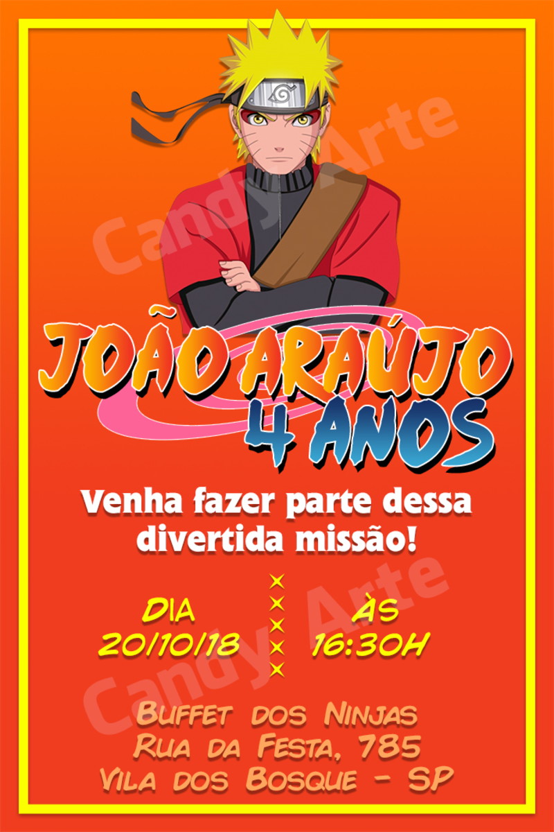 Convite de Aniversário Naruto Edite Online