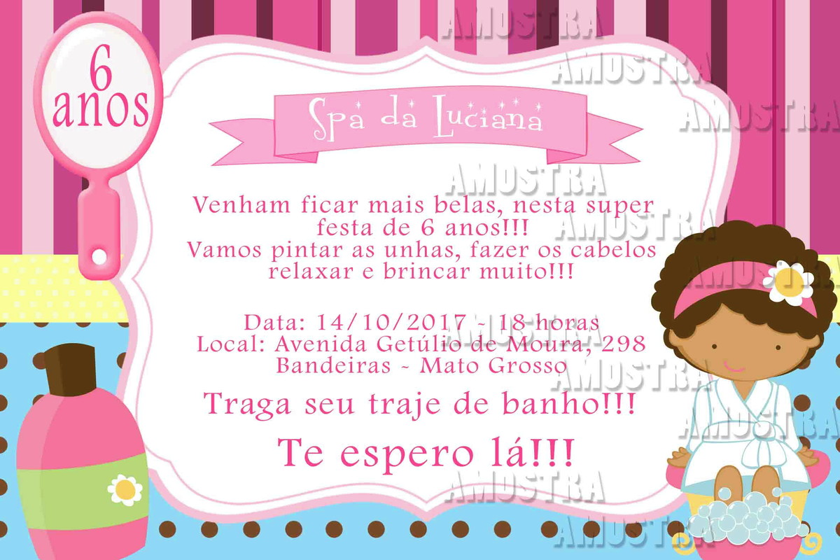 Convite festa SPA para meninas