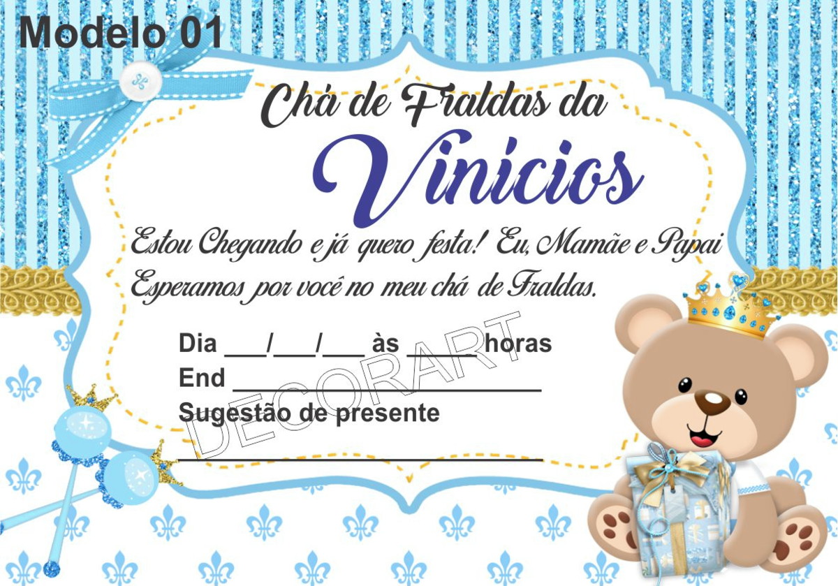 ▷ 12 Convites de Chá de Bebê Ursinho