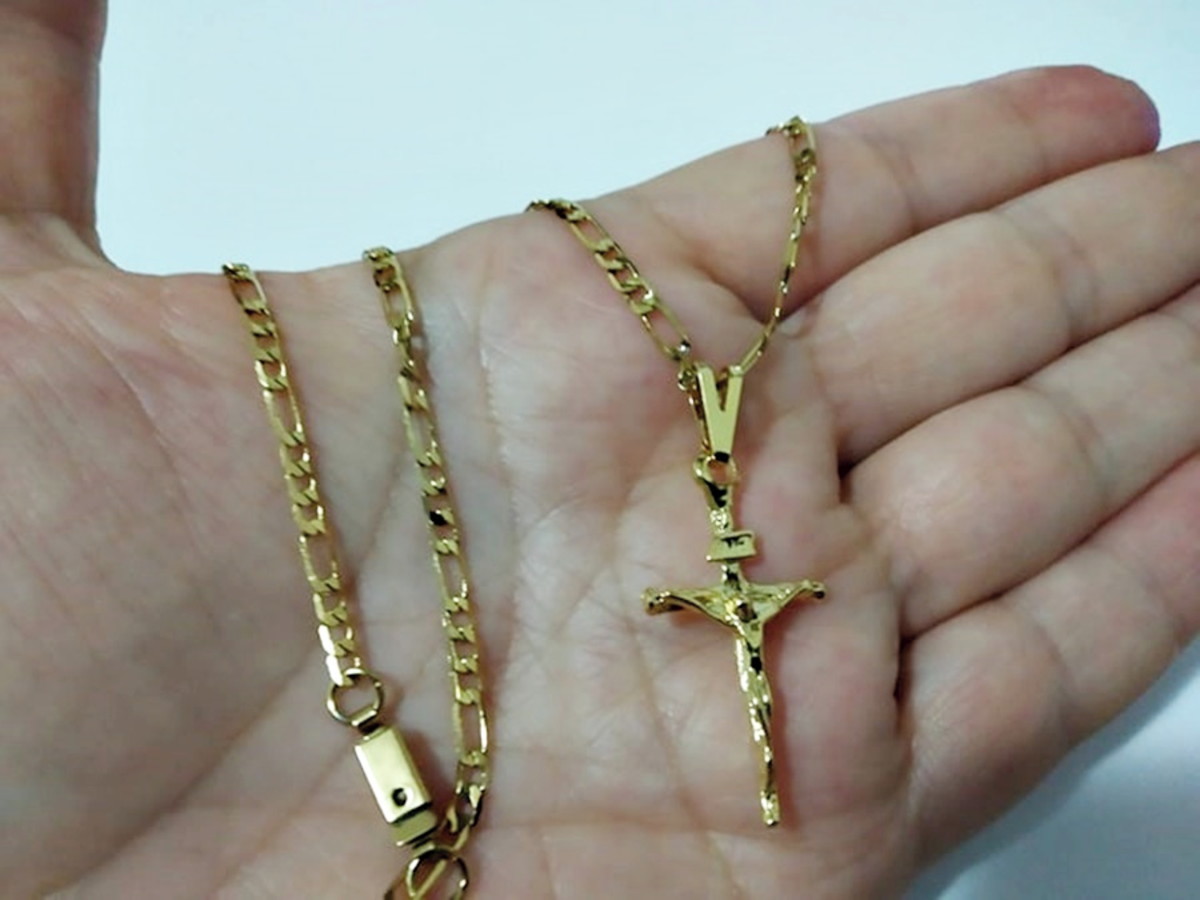 Corrente Masculino Banhada a Ouro 18k Cordão 60cm Ping Cruz no Elo7