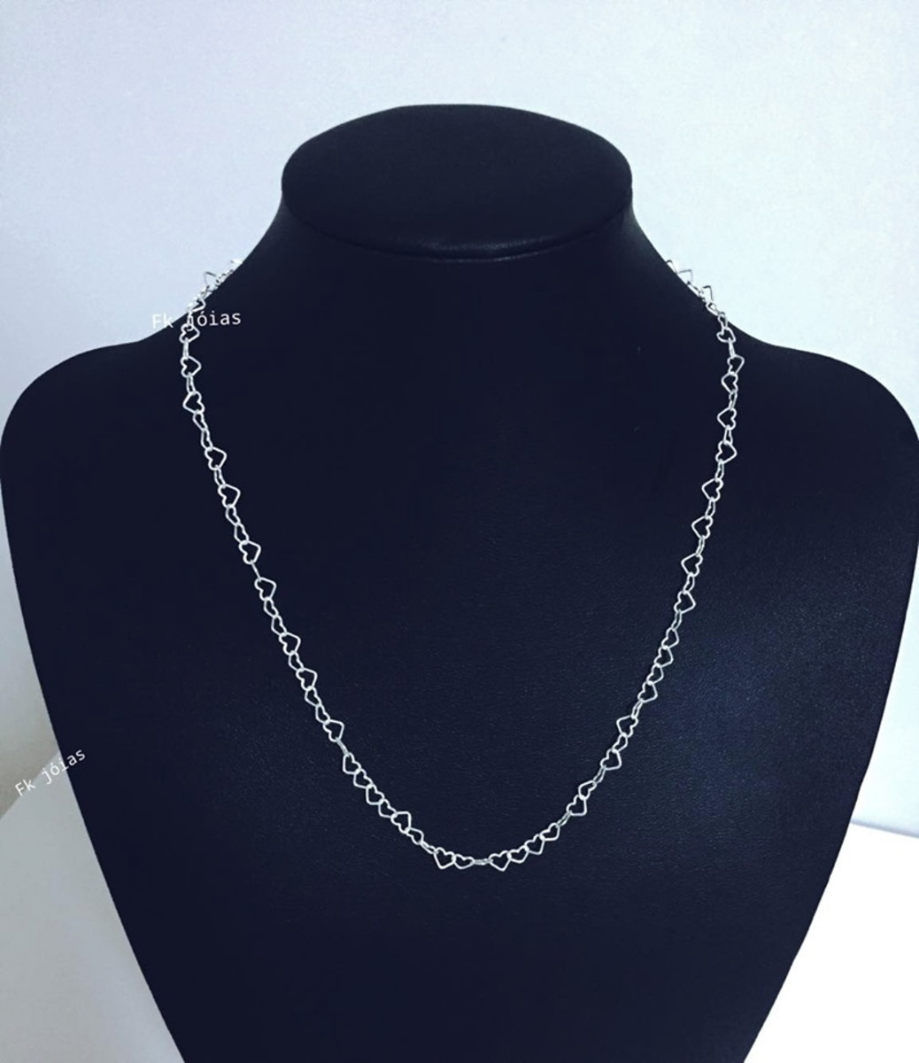 Corrente feminina corações de prata 925 legítima 45cm no ...