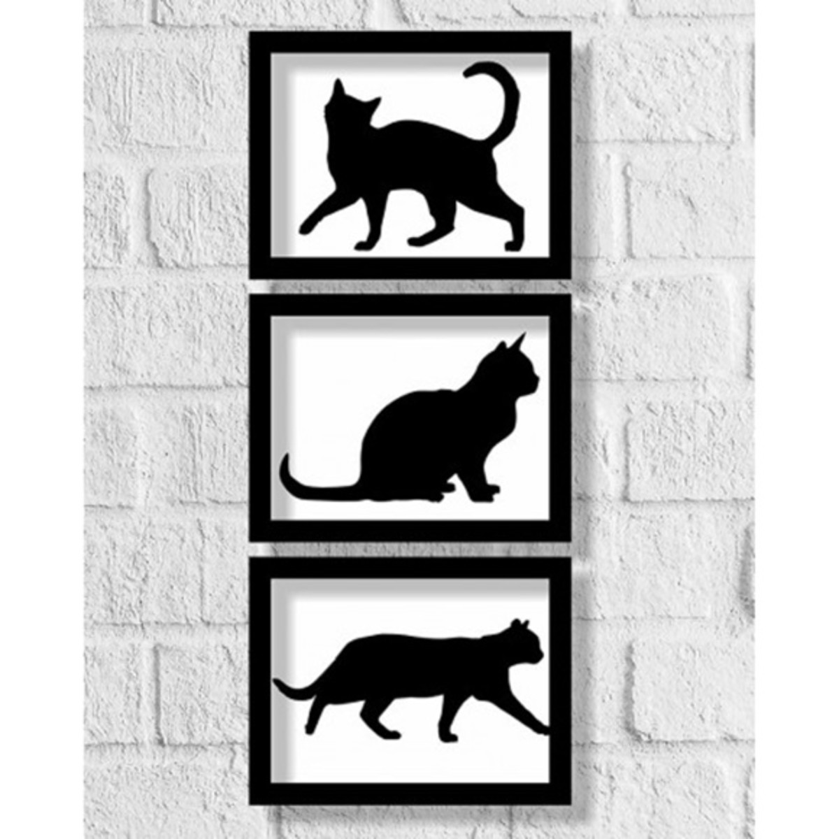 Quadro Decorativo Pet Desenhos de Gatos em Preto e Branco com Moldura Branca  40x60cm