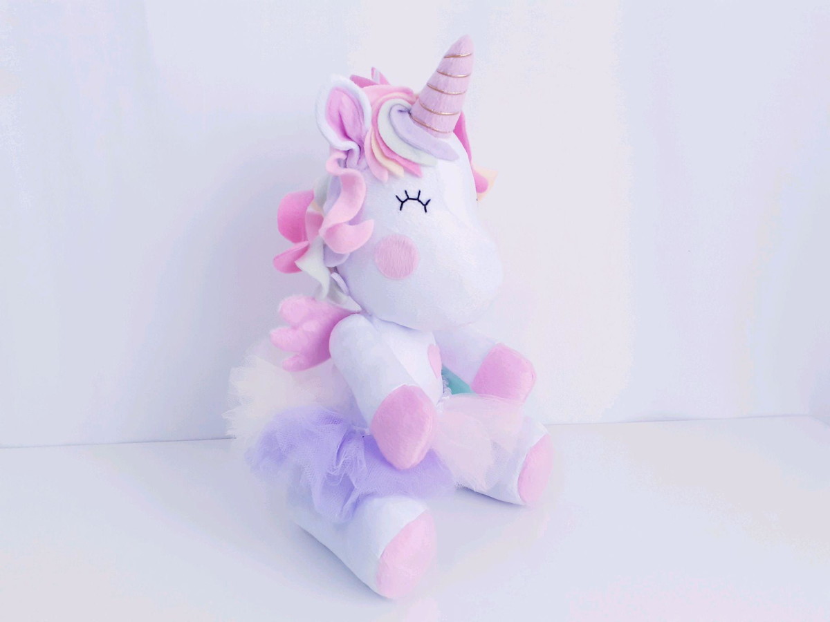 Sentado Barriga De Roxo E Rosa Unicórnio De Pelúcia 14/" de altura