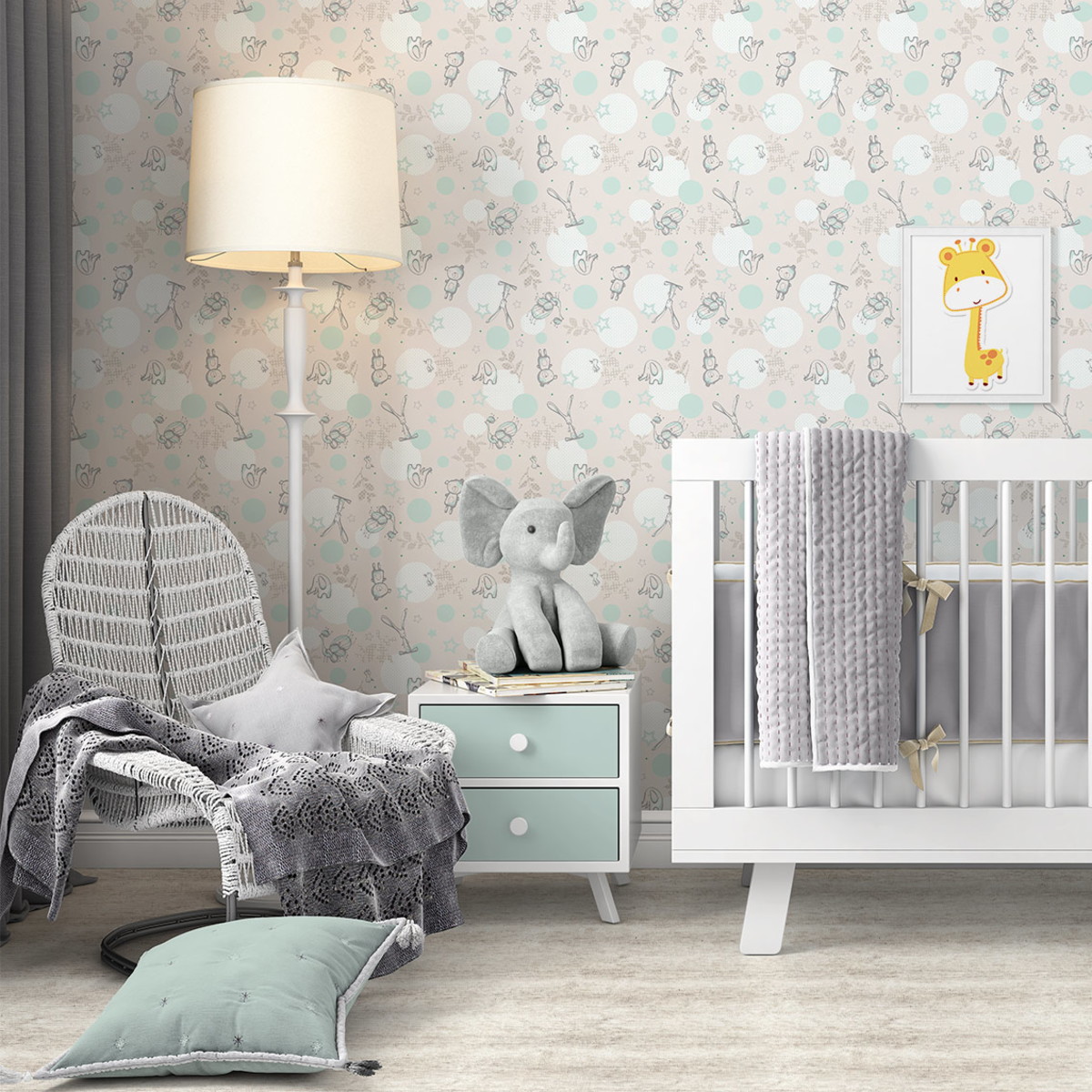 Quarto De Bebe Verde Agua E Cinza Papel de Parede Adesivo Quarto Bebê Verde Água Cinza e Bege no Elo7