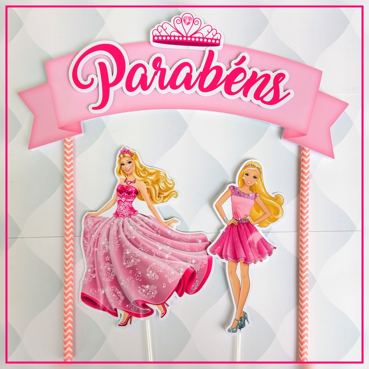 Topo de Bolo Parabéns Barbie em E.V.A C/01 Unidade