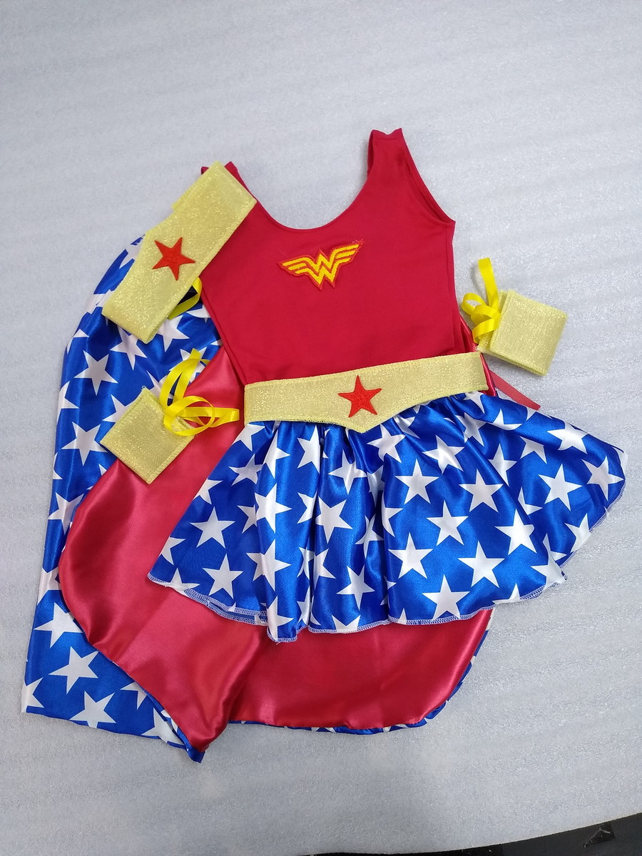 Fantasia Mulher Star Infantil Estilo Maravilha Vestido Capa