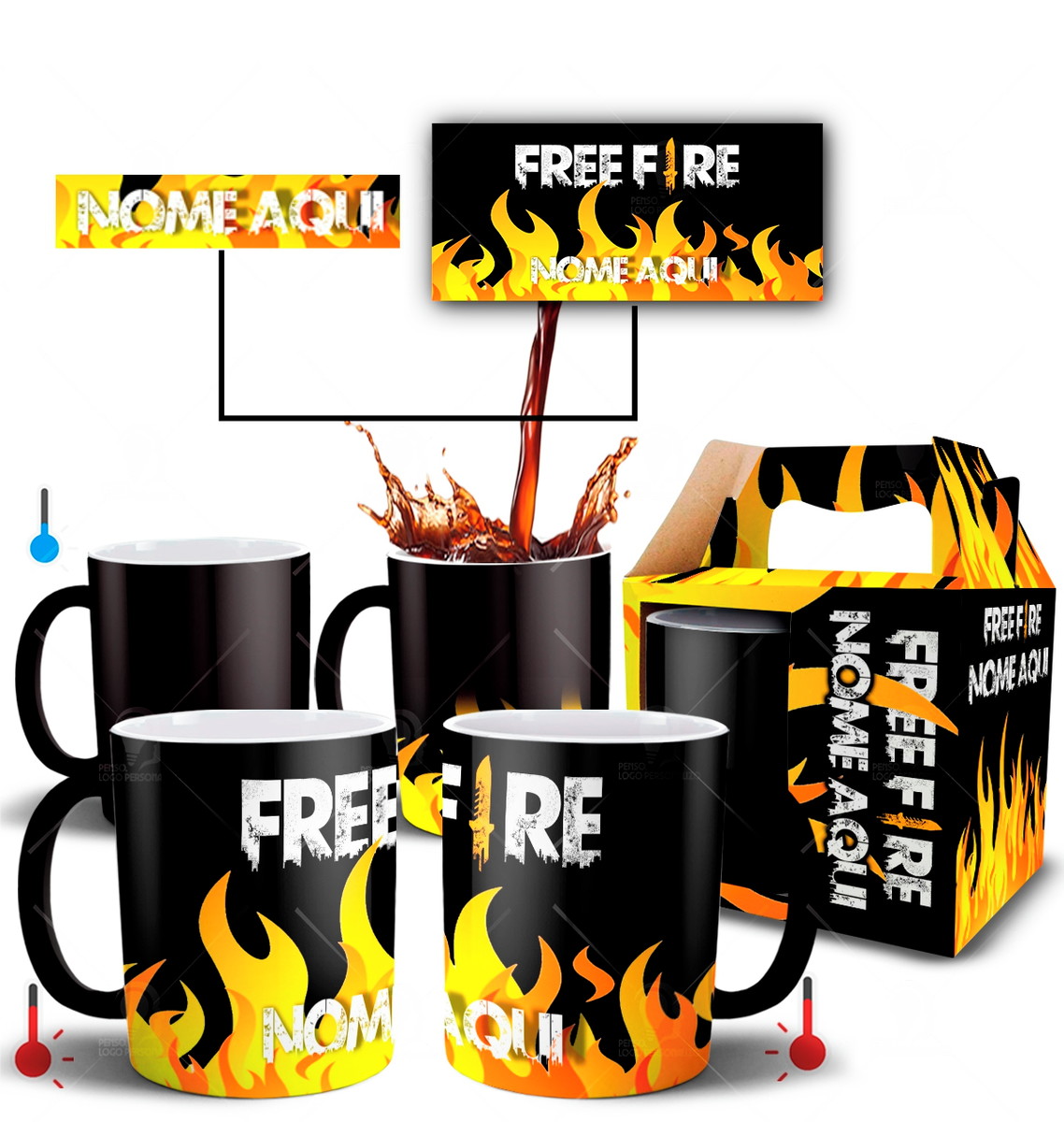 Caneca Mágica Free Fire com Nome Personalizado + Caixinha