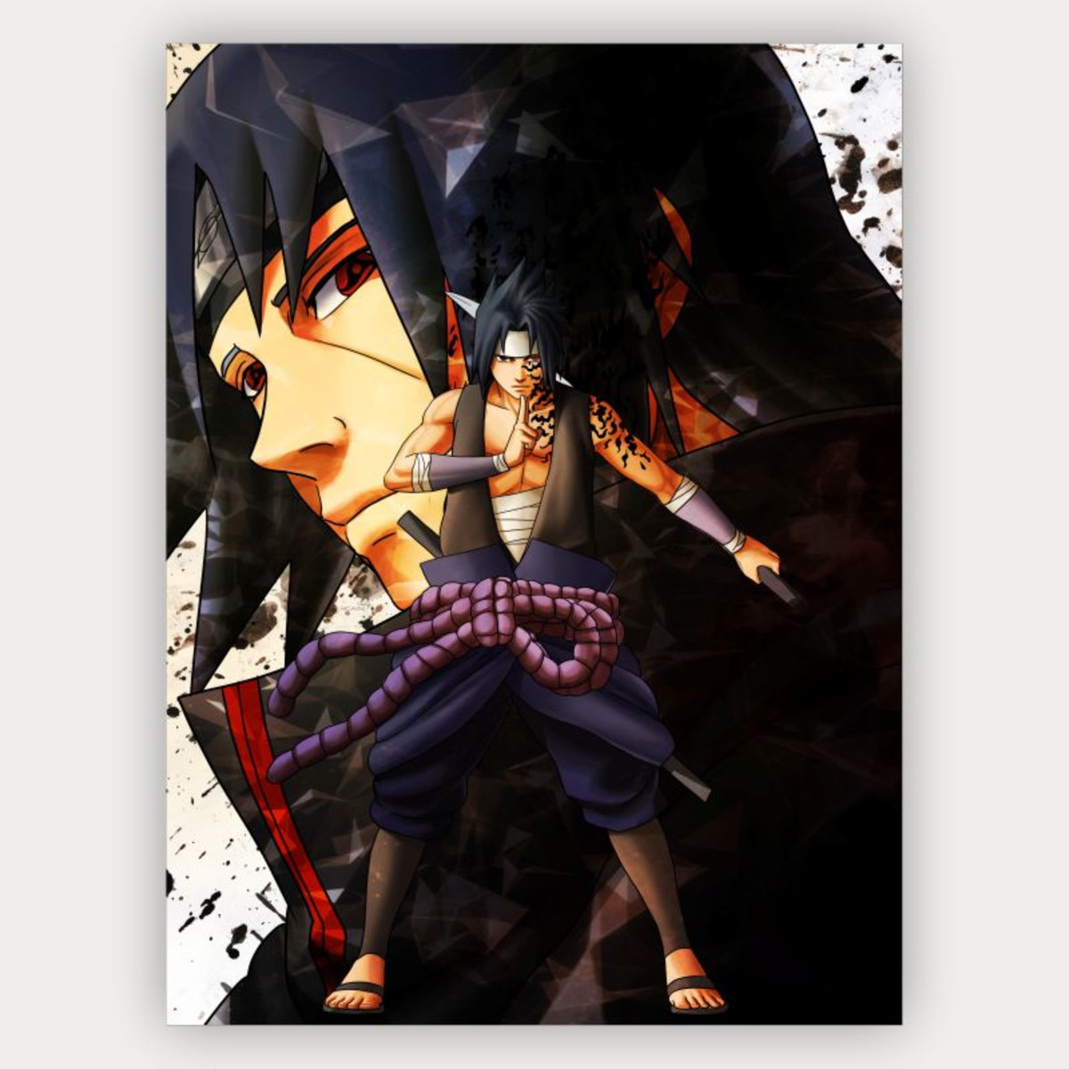 Quadro decorativo emoldurado sasuke taka naruto classico retroPara