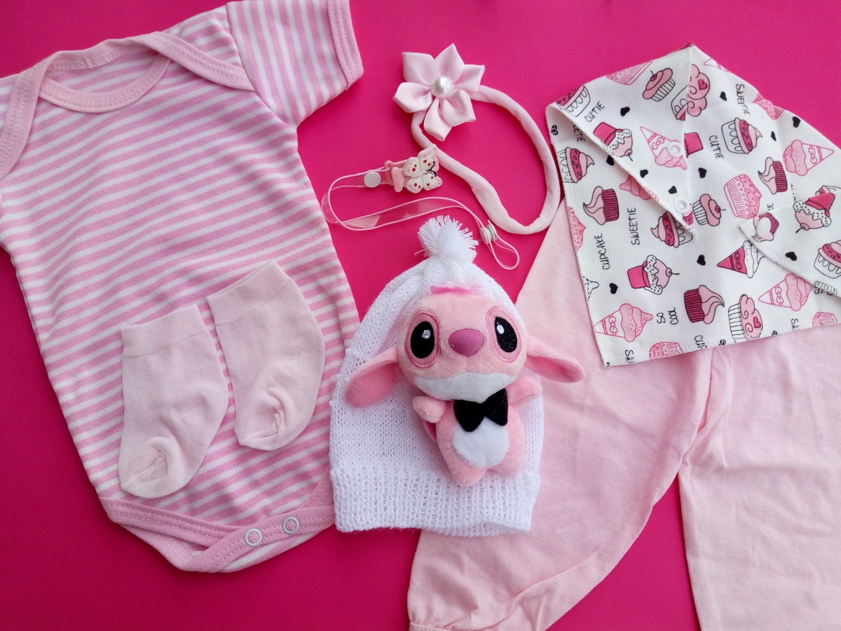 Roupa para boneca bebê reborn (52cm) - conjunto rosa