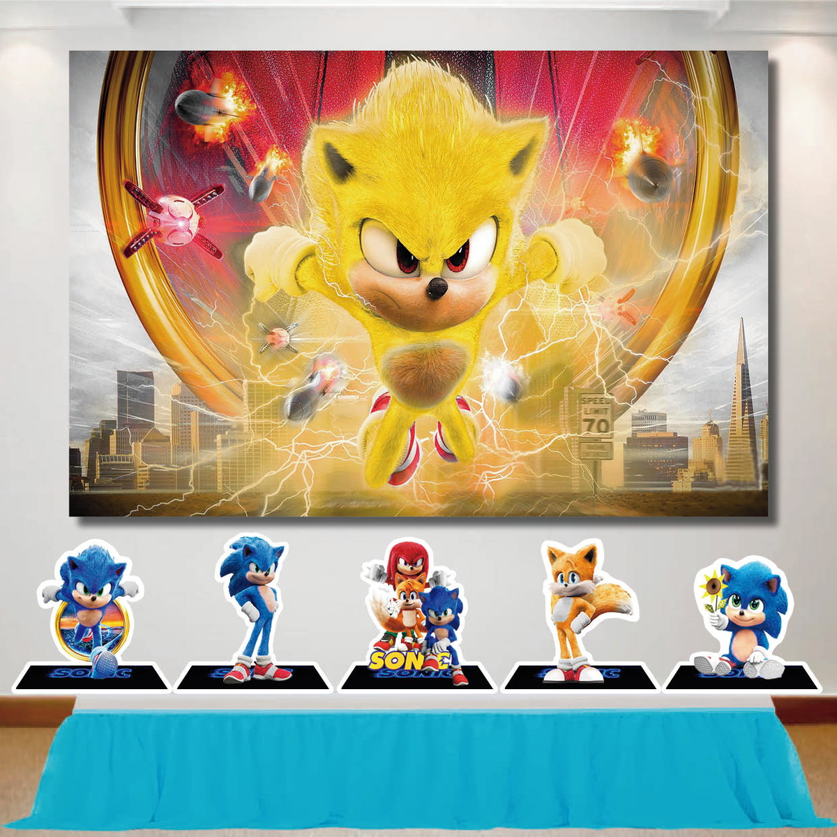 Painel Redondo de Festa Sonic Filme 2 - 1,50x1,50m