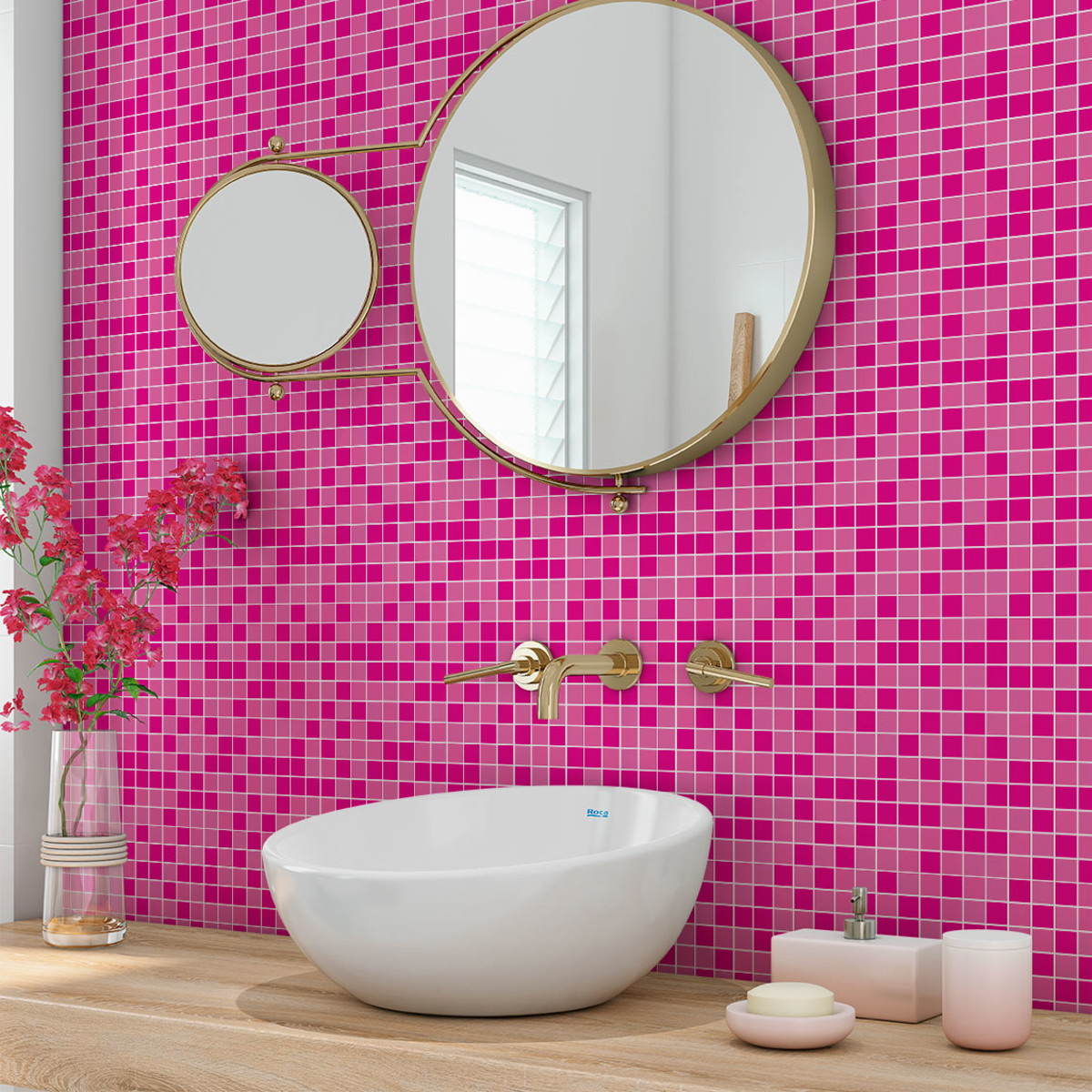 papel parede azulejos Conchas rosa estilo kawaii - TenStickers