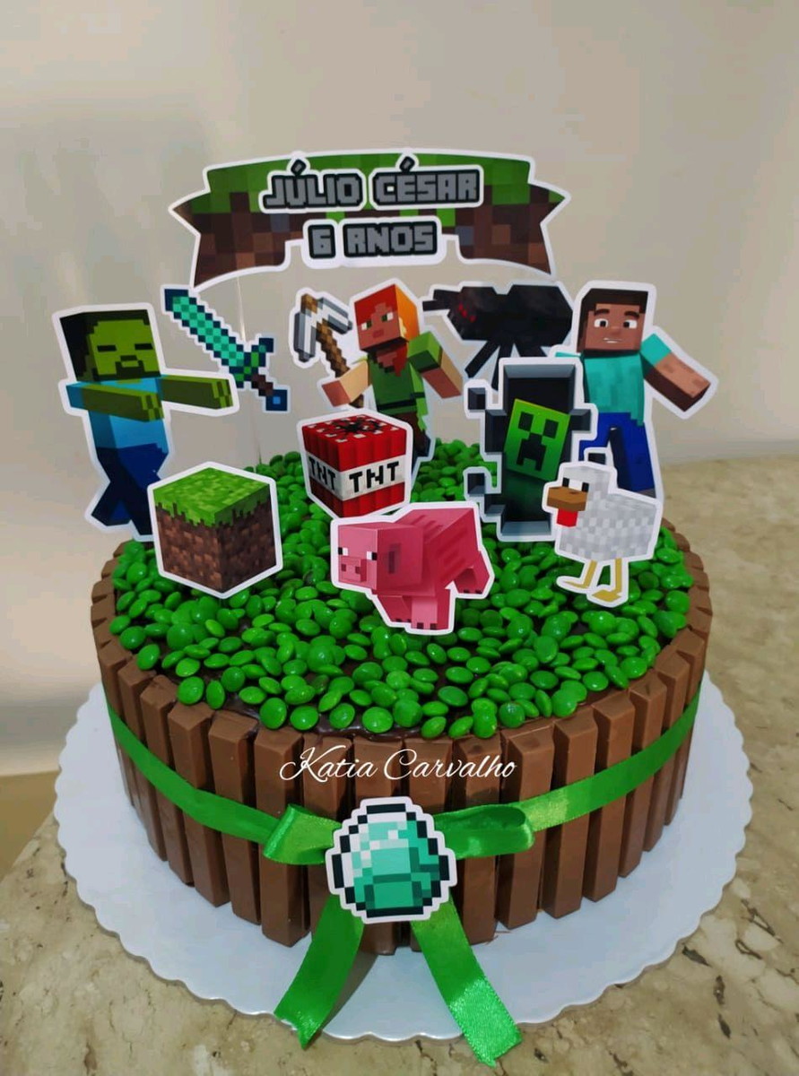 Topo Topper de Bolo Minecraft Pronto Para Usar - W.A Vendas Online