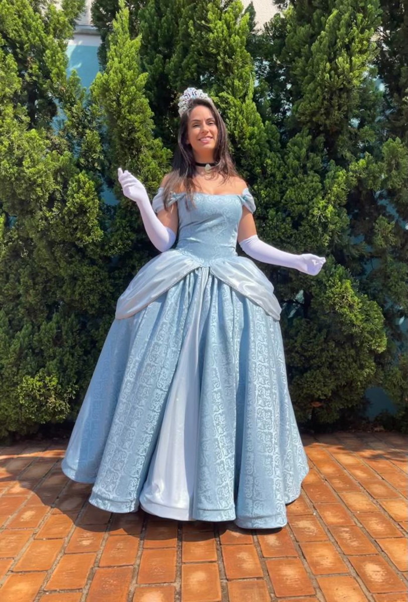 Fantasia Cinderela Princesa Vestido Longo Azul Cosplay Luxo