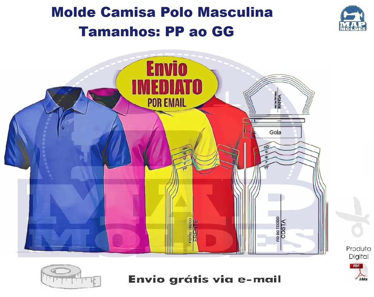 Molde Camisa Polo Masculina Tradicional por Email Elo7