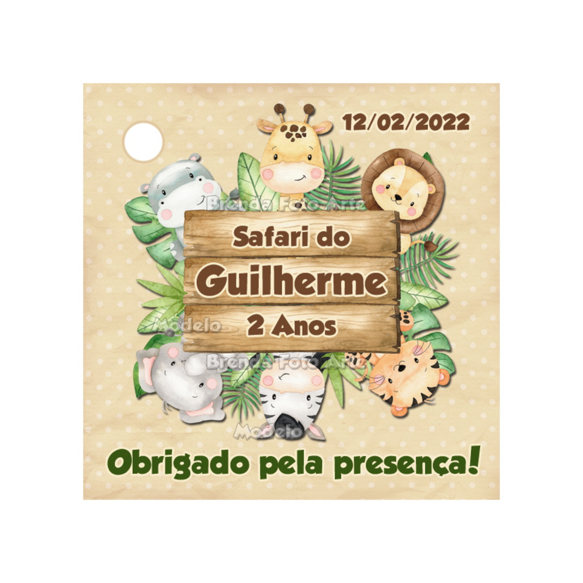 Cartão De Agradecimento Festa de primeiro aniversario Safari dos Animais S