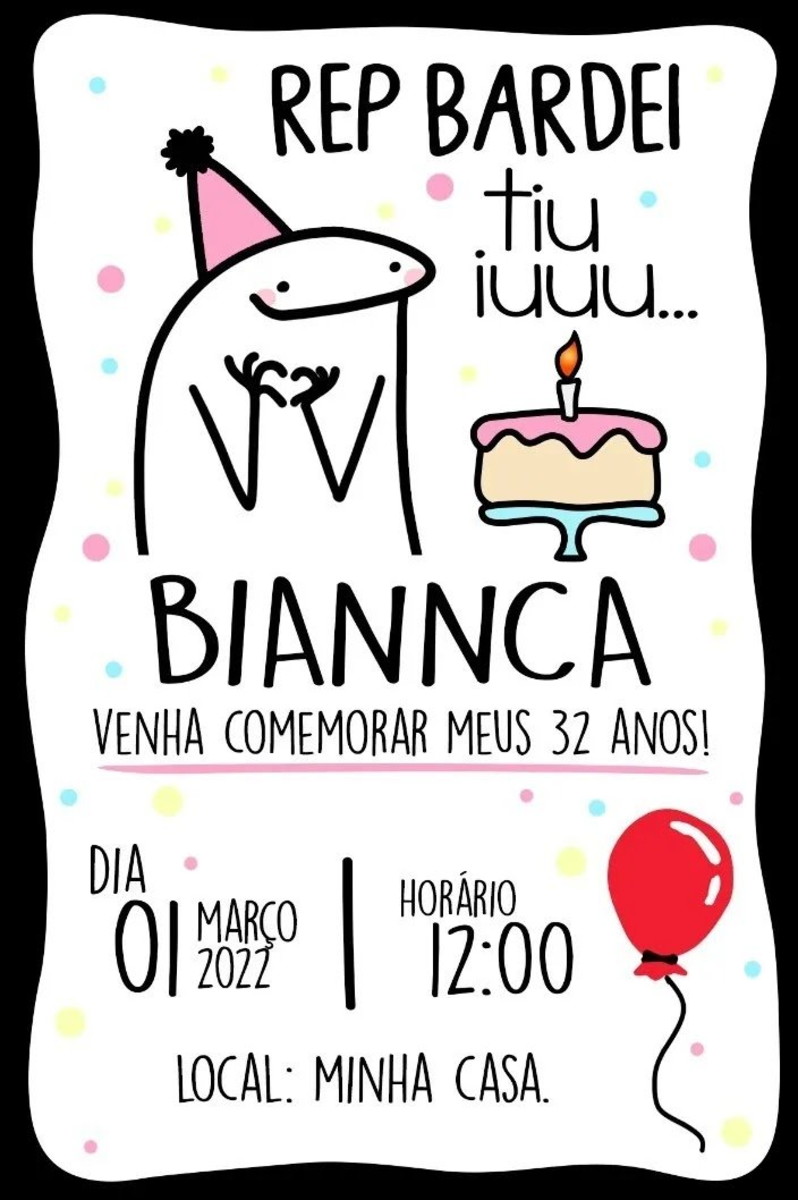 Convite Digital Aniversário Festa - Flork Bento Meme Bolo