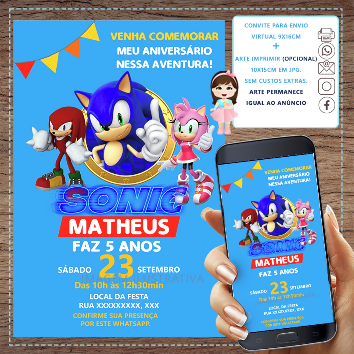 Convite Sonic em 2023  Convite de aniversário, Aniversario