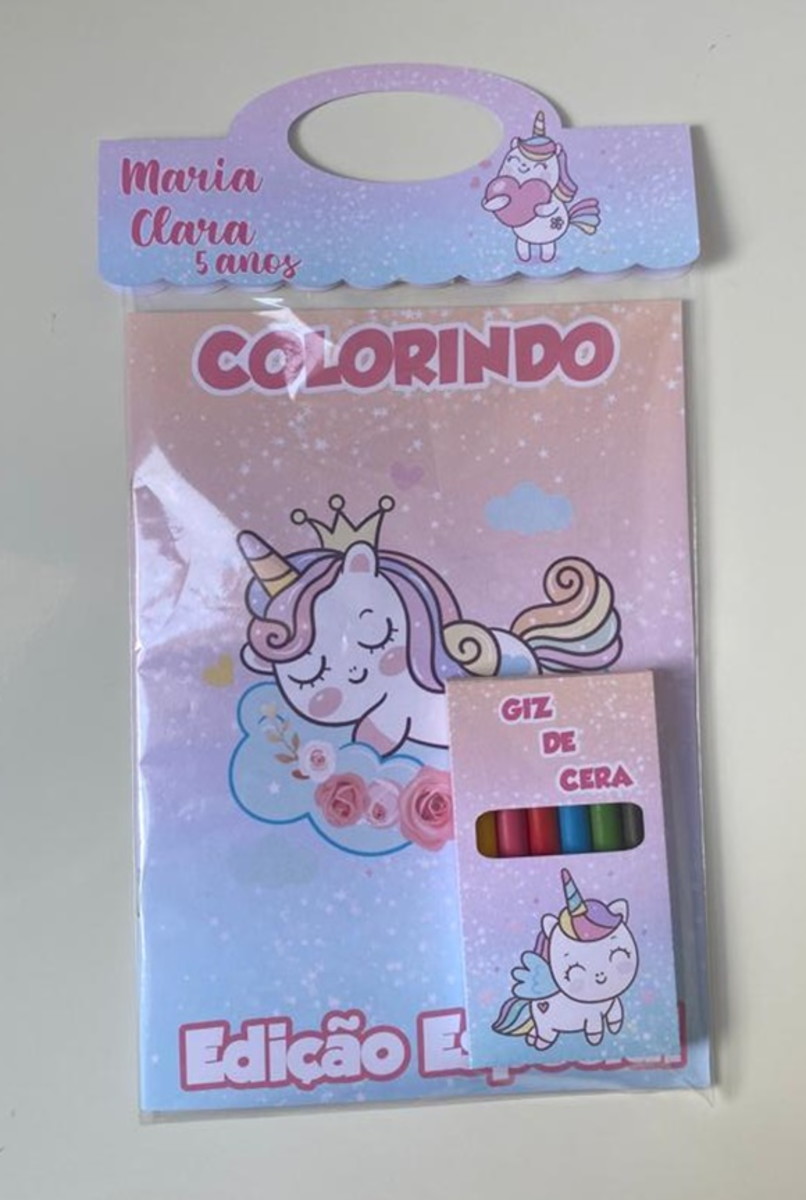 Kit 60 Desenhos Unicórnio Colorir Pintar 15X21 Com Giz de Cera